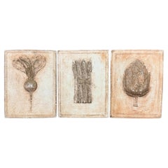 Set of 3 Vegetable Motif Ceramic Tiles Wall Decoration Sculptures