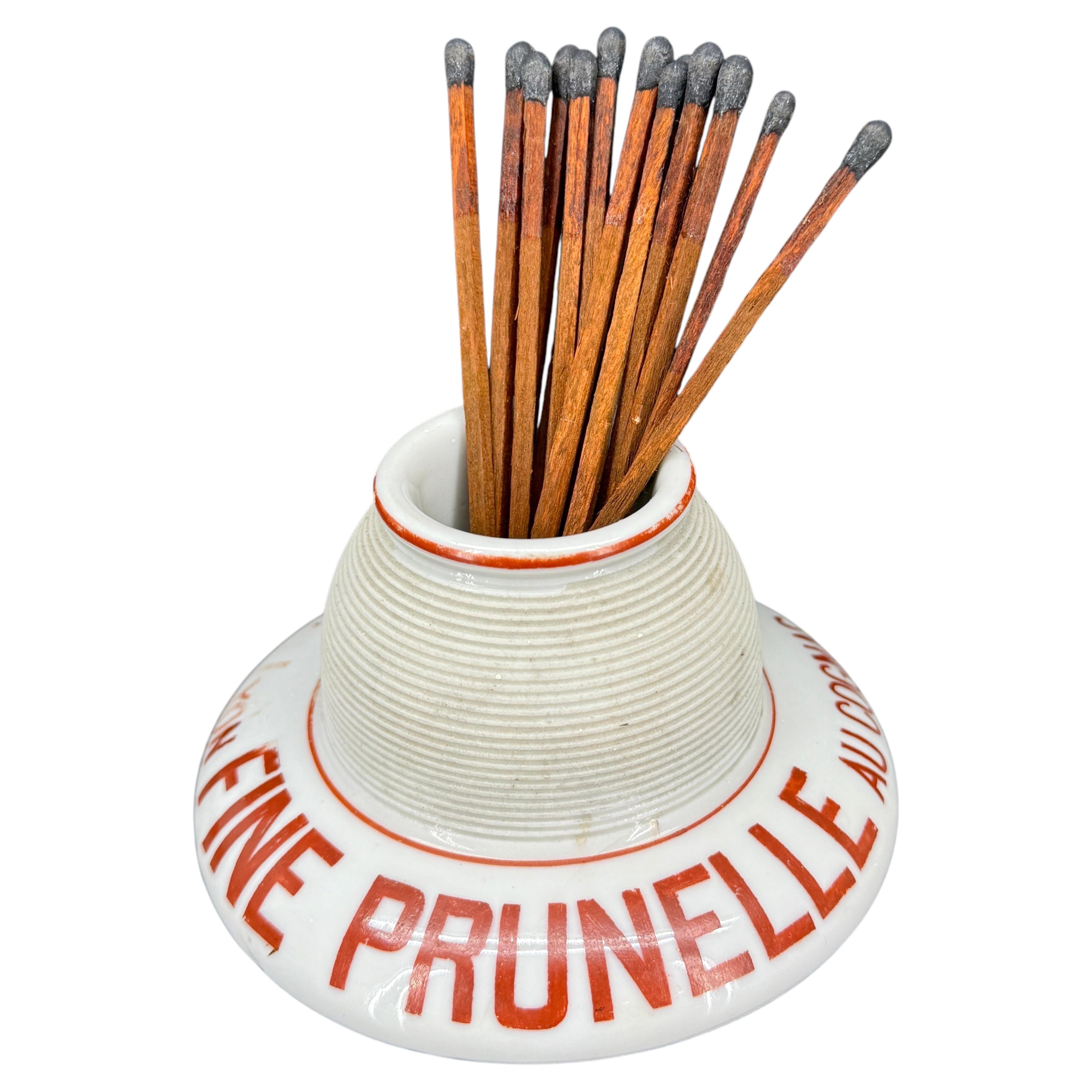 Antique French Ceramic Match Strike Holder "Fine Prunelle Lyon" by Vincent Co.