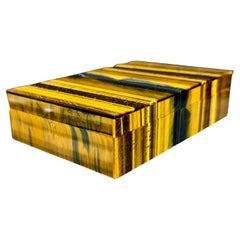 Italian Tiger Eye Semi-Precious Stone Jewelry Trinket Box