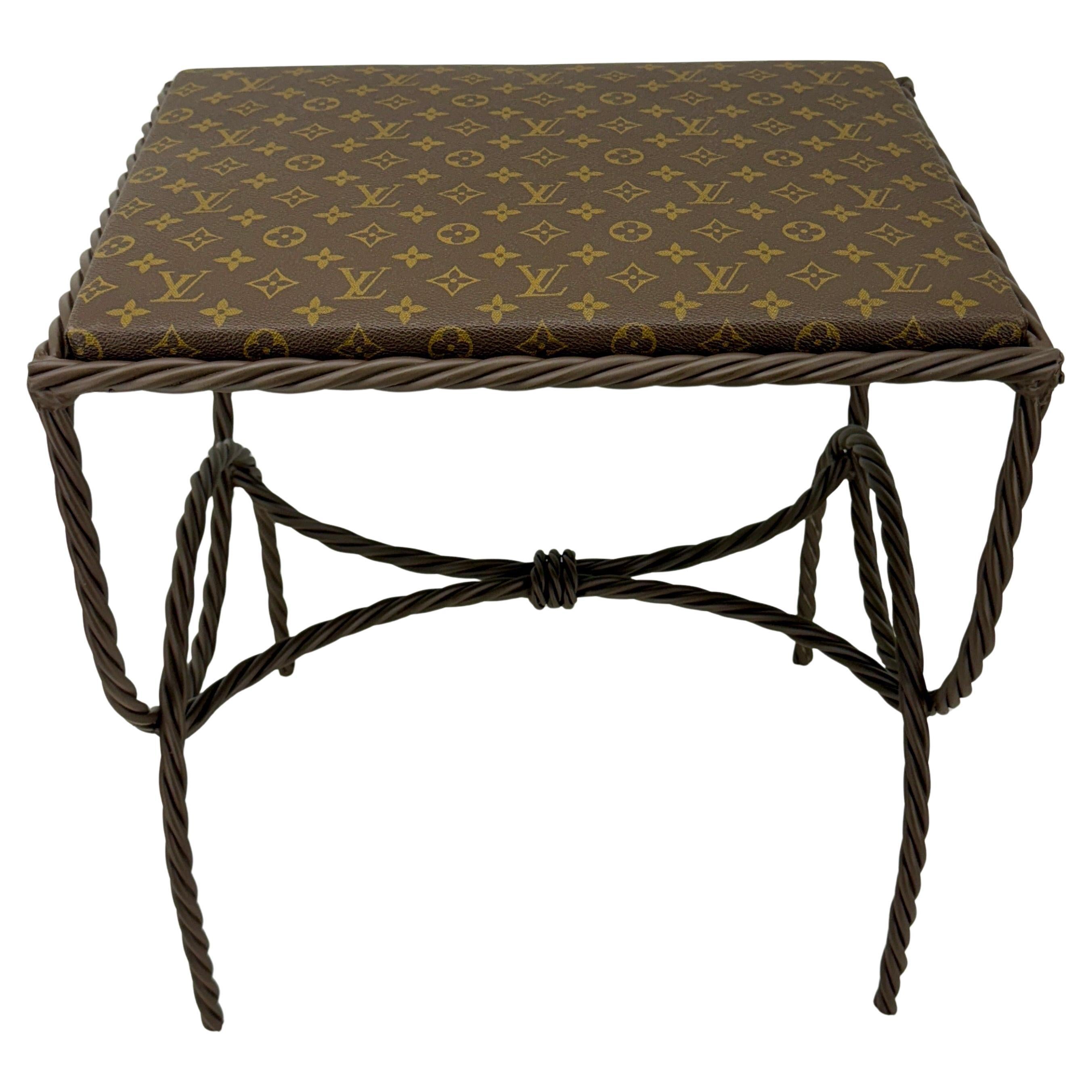Iron Bench Side Table Stool- Louis Vuitton Monogram Fabric