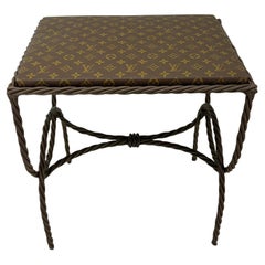 Iron Bench Side Table Stool- Louis Vuitton Monogram Fabric