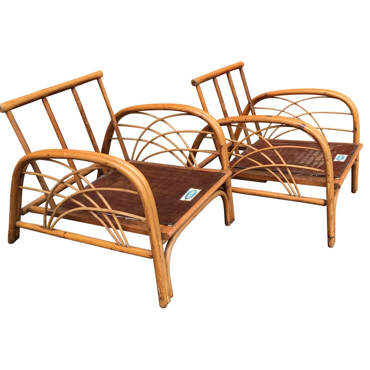 Mid-Century Bamboo Sofa and Two Lounge Chairs 3