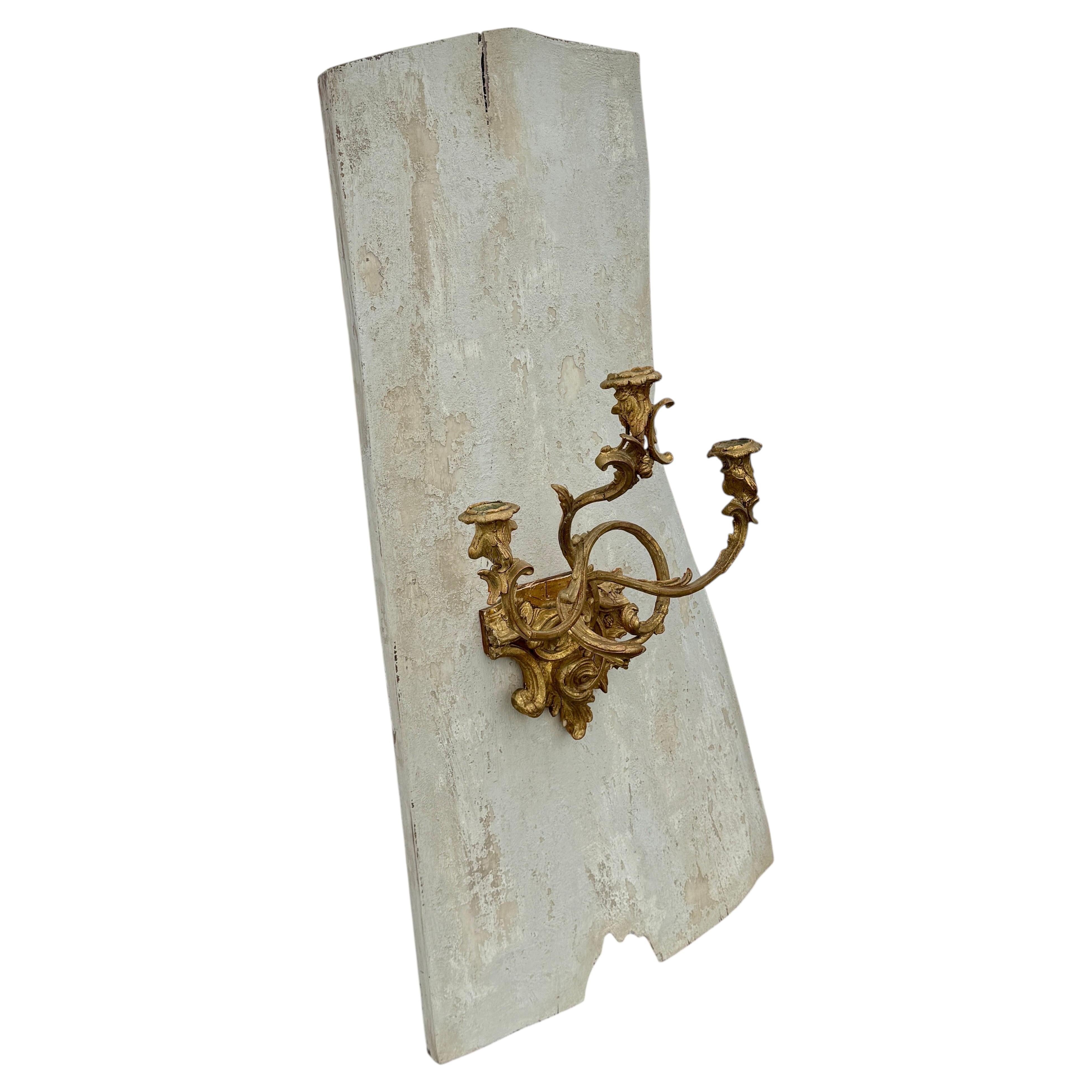 18th Century Rococo Architectural Gilded Candle Sconce Wall Fragment, France