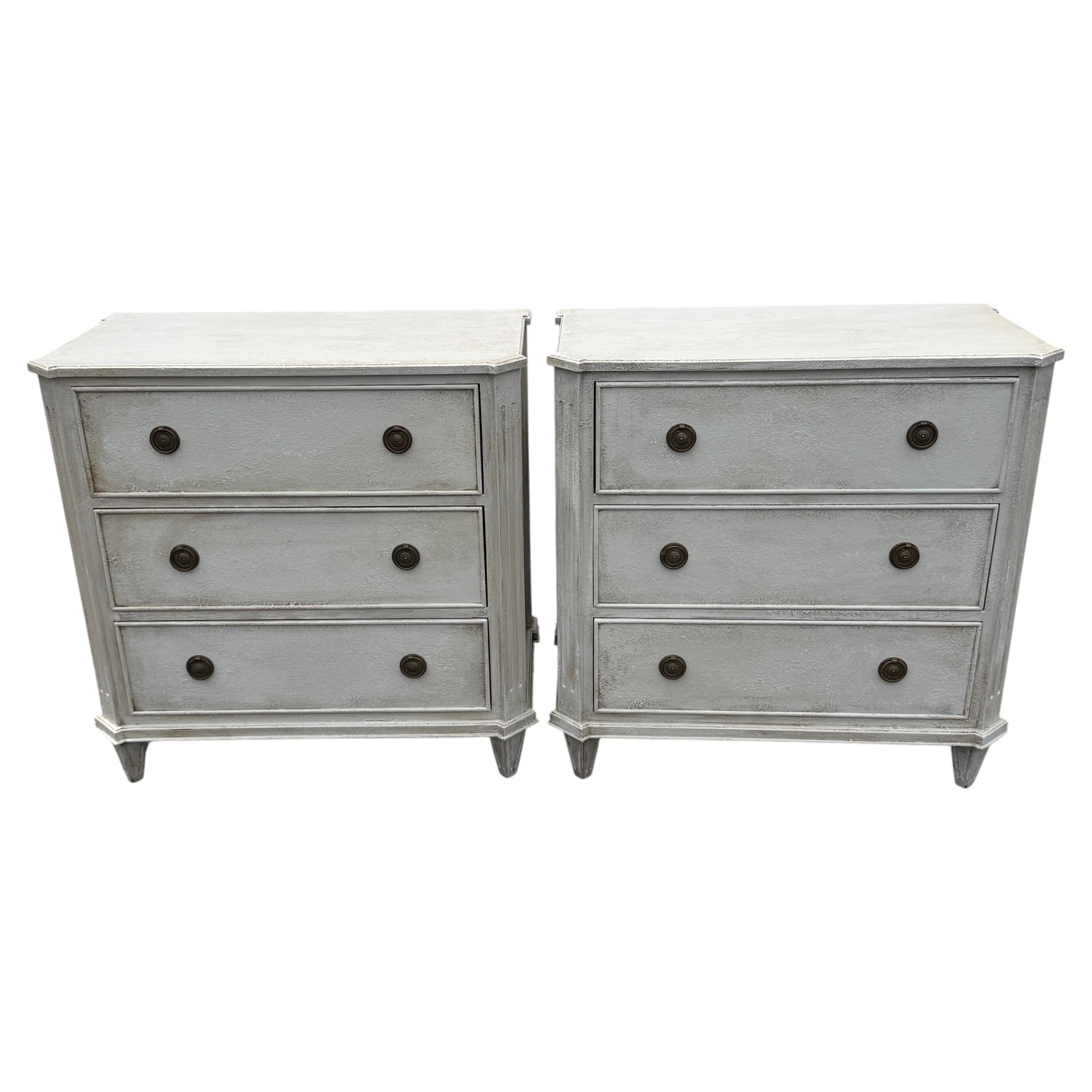 Pair of Swedish Gustavian Style Cream Painted Chest of Drawers Bureau
