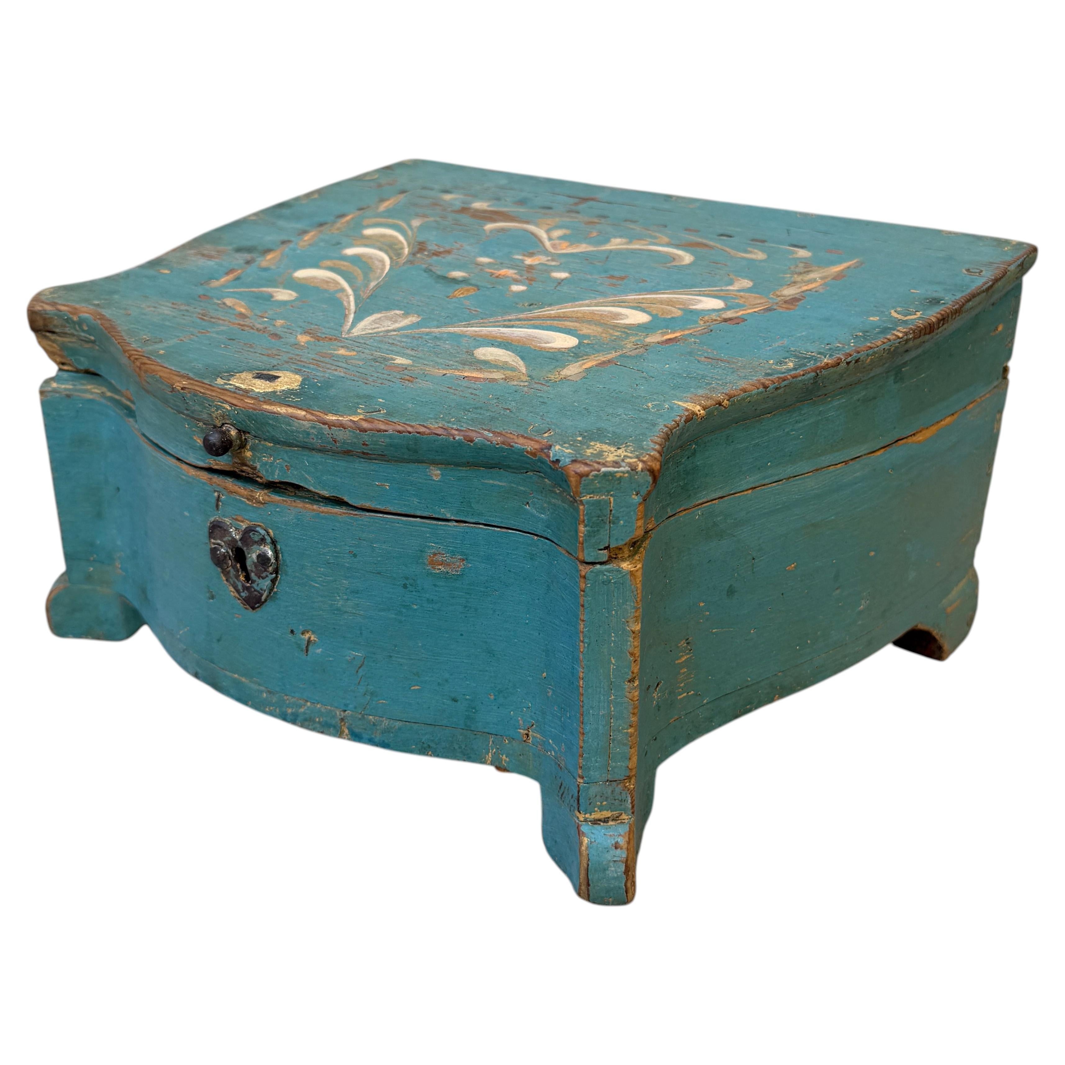 18th Century Original Blue Painted Swedish Wood Box For Sale