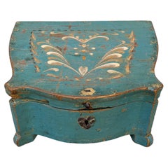 Caja sueca de madera del siglo XVIII, pintada de azul, original