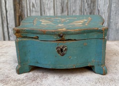 18th Century Original Blue Painted Swedish Wood Box