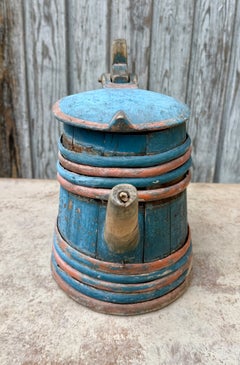 19th Century Swedish Original Painted Wooden Tankard Jug