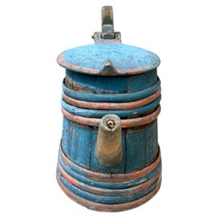 19th Century Swedish Original Painted Wooden Tankard Jug