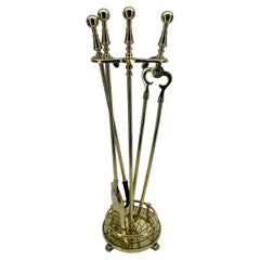 American 3 Piece Set of Brass Fireplace Tools with Spider Web Decor