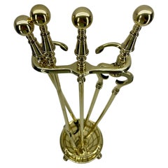 American 3 Piece Set of Brass Fireplace Tools with Spider Web Decor