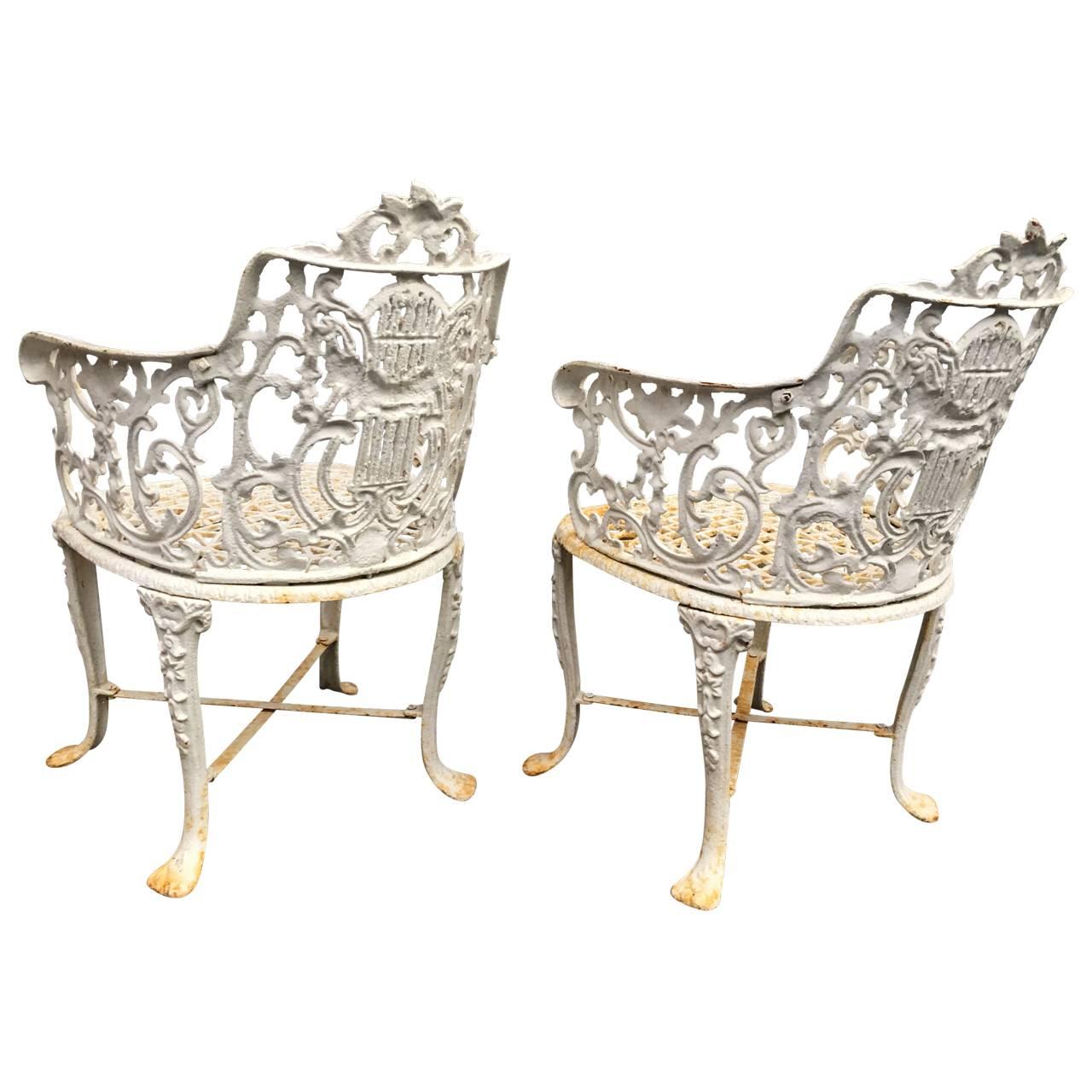 Pair Of Early Cast Iron Patio Armchairs, Robert Wood Foundry 2