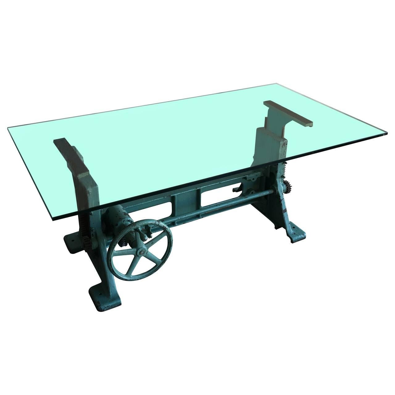 Rare original painted base glass top dining table.