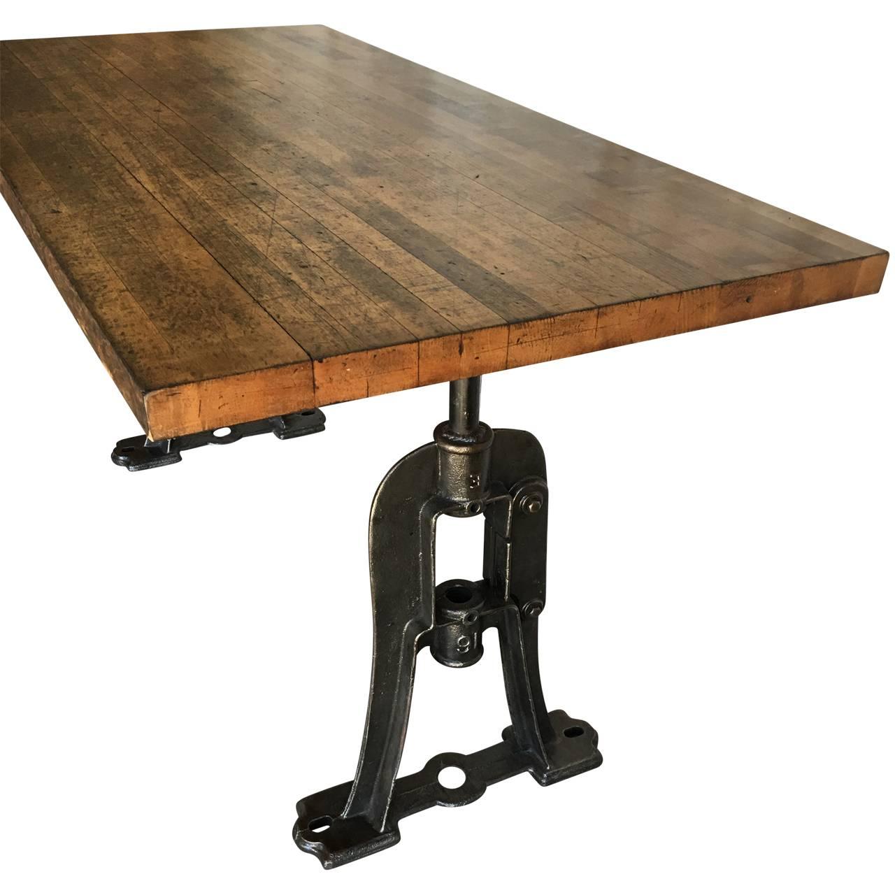American Industrial Cast Iron Base Dining Room Table