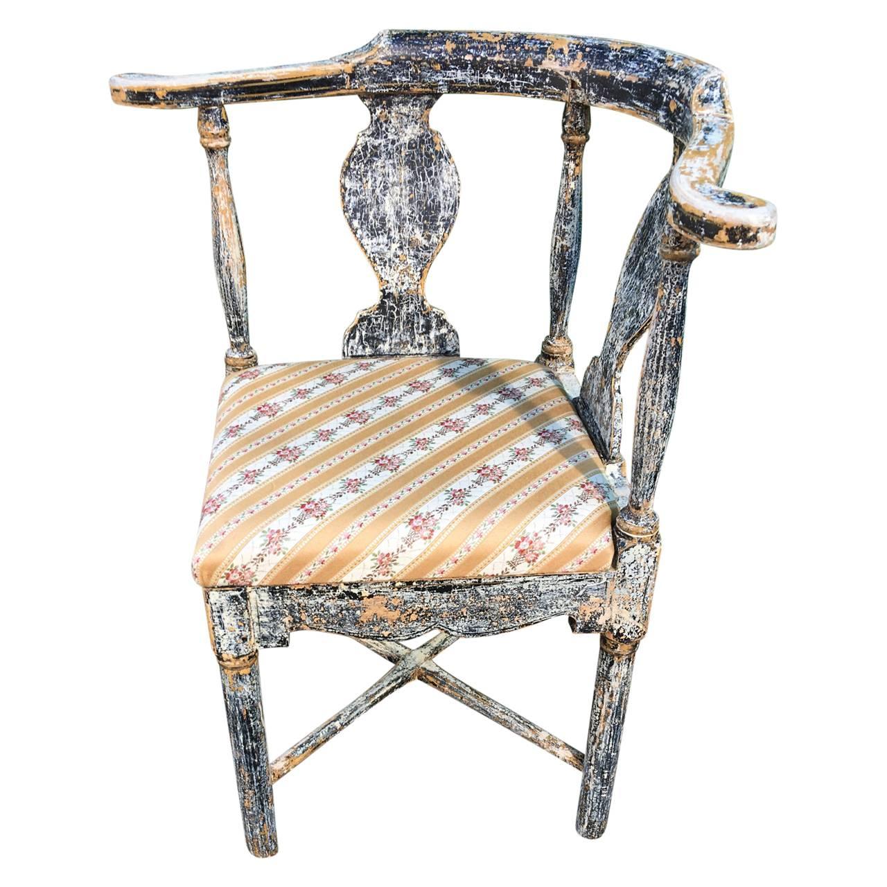 Carved Pair of Swedish Gustavian Corner Armchairs For Sale