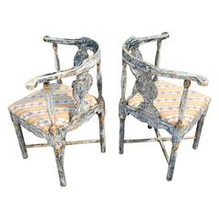 Pair of Swedish Gustavian Painted Corner Armchairs
