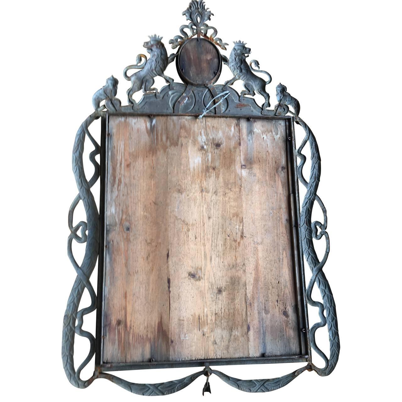 French Late 19th Century White Painted Cast Iron Patio Wall Mirror With Monogrammed Crest

$125 flat rate front door delivery includes most areas of Washington DC metro, Baltimore, Philadelphia, New Jersey, New York and Connecticut.