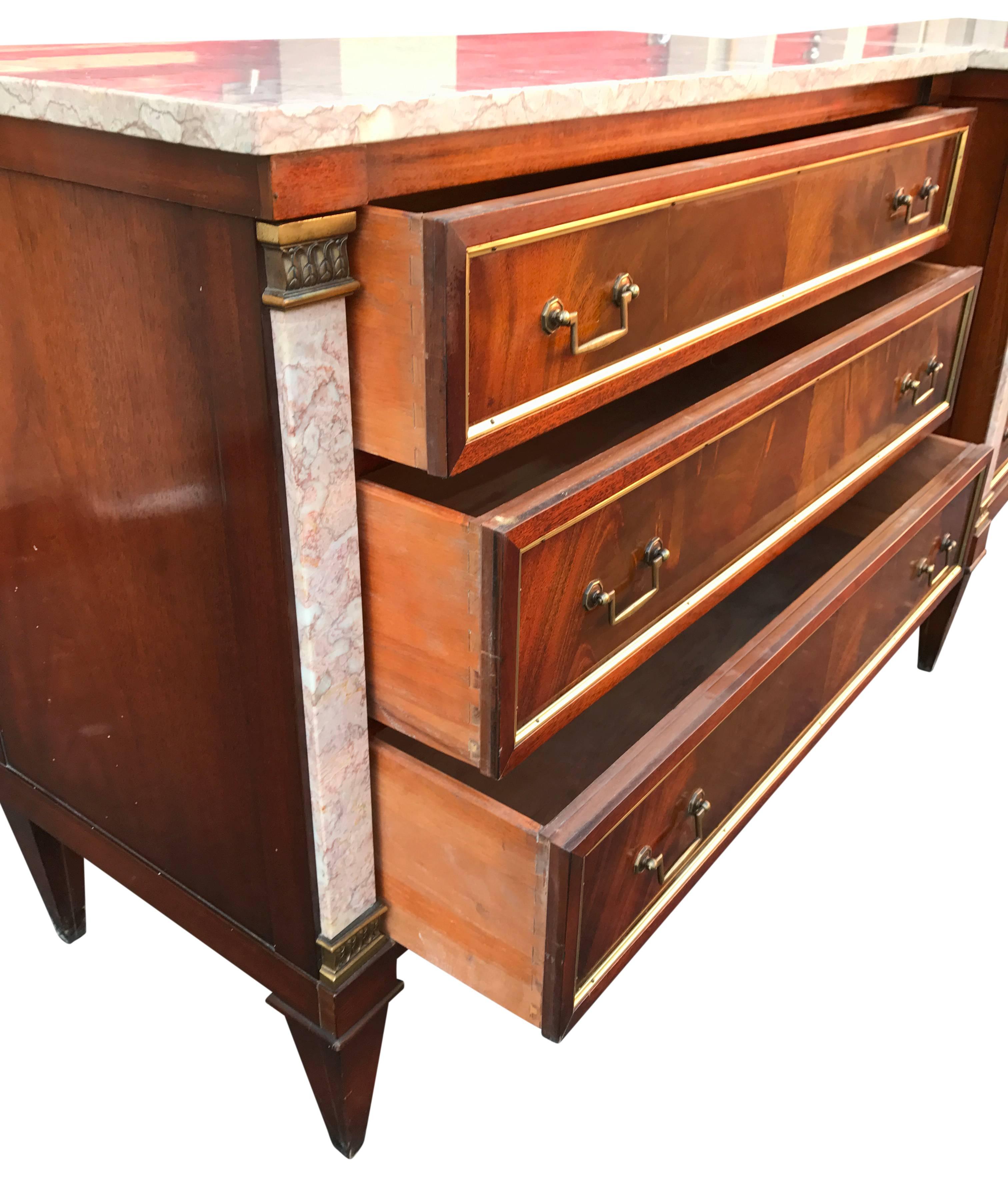 American Pair of 18th Century Style Marble-Mounted Chest of Dressers