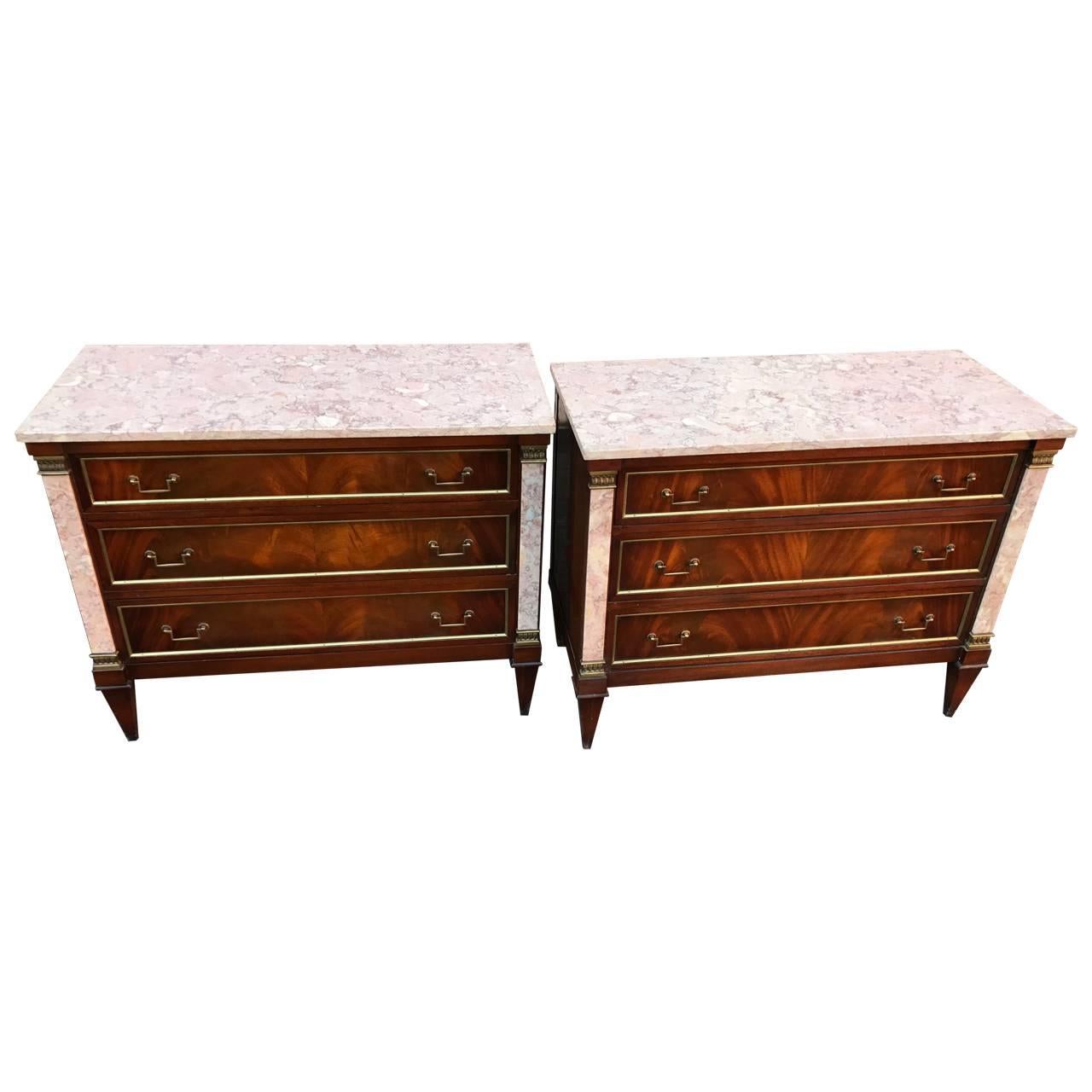 Pair of 18th Century Style Marble-Mounted Chest of Dressers In Good Condition In Haddonfield, NJ
