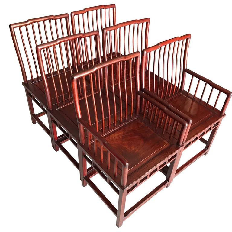 Set of Six Elegant Chinese Hardwood Dining Room Chairs at 1stDibs