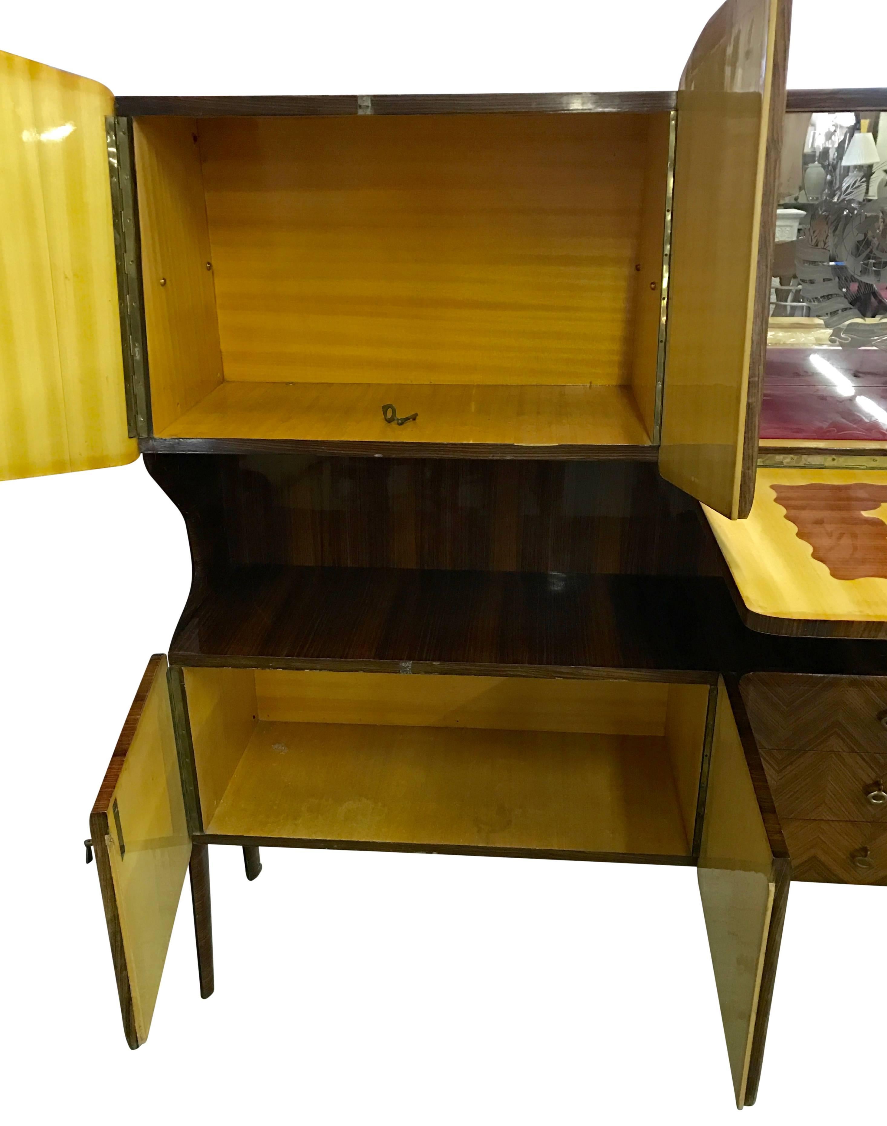 Italian Credenza Dry Bar with USSR Insignia Mirror, by Vittorio Dassi, Milano 1