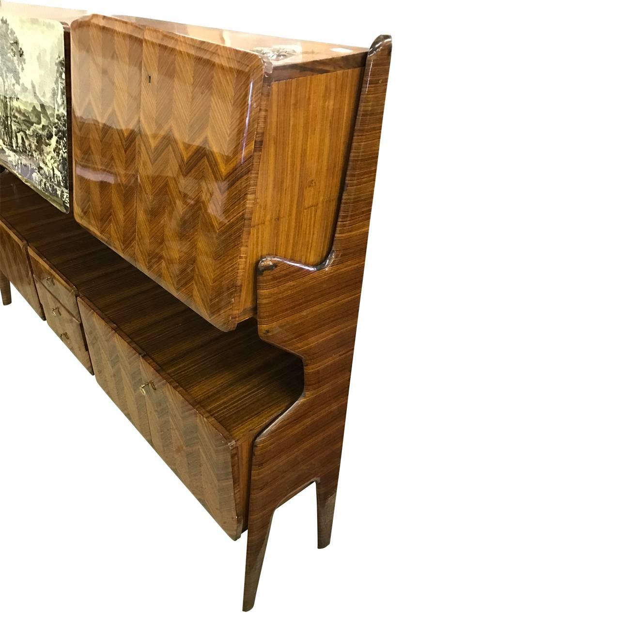 Hand-Crafted Italian Credenza Dry Bar with USSR Insignia Mirror, by Vittorio Dassi, Milano