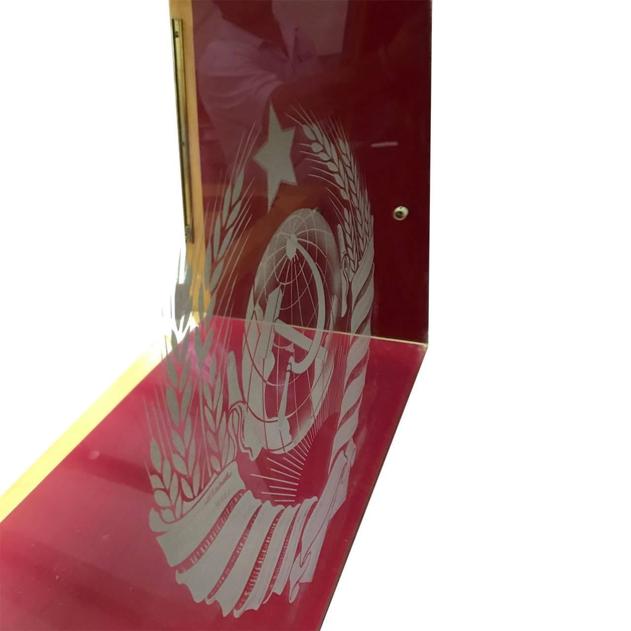 Brass Italian Credenza Dry Bar with USSR Insignia Mirror, by Vittorio Dassi, Milano