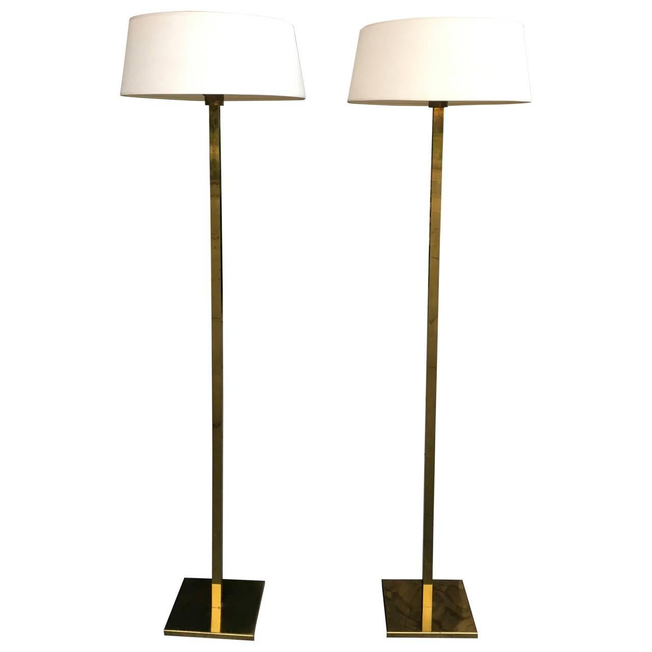 Great Pair of Nessen Brass Floor Lamps In Good Condition In Haddonfield, NJ