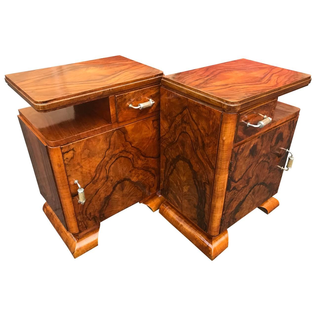 Wood Pair of Italian Deco Night Stand Tables