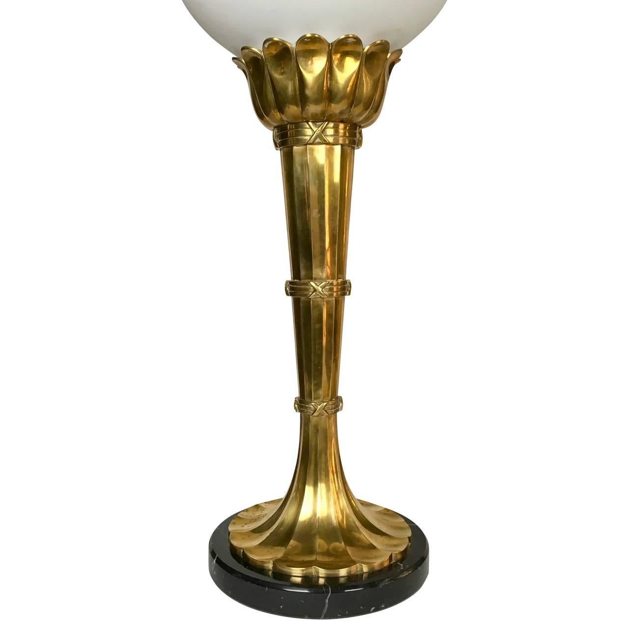 Empire Pair of Large Brass Torchiere Table Lamps by Chapman