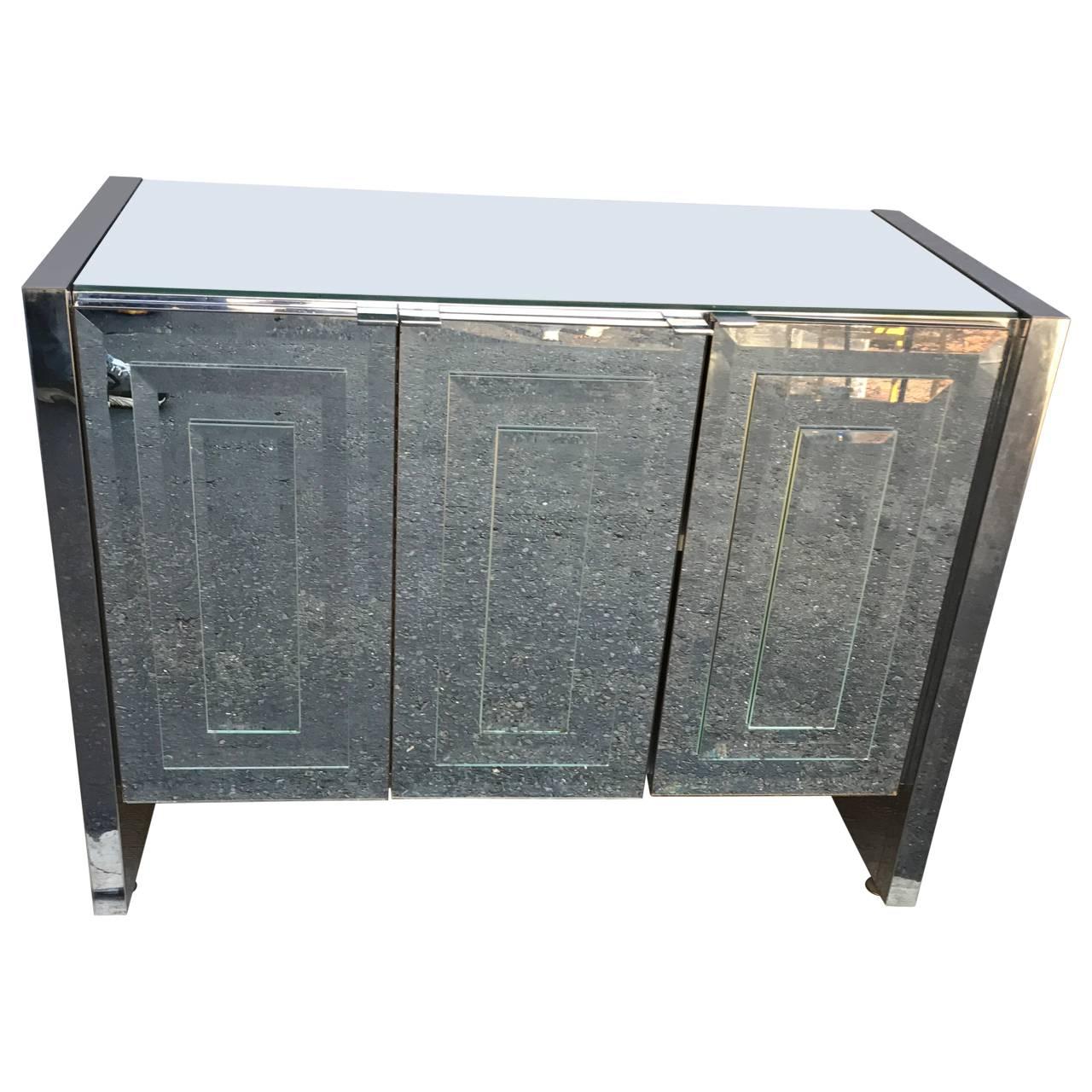 Beveled Mirrored Ello Three-Door Credenza Cabinet