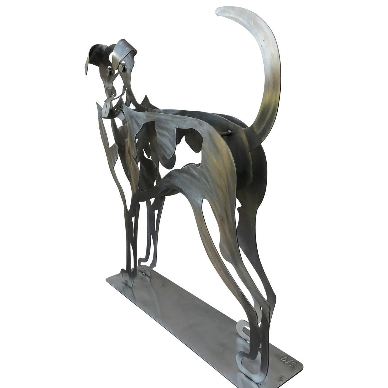 Stainless Steel Happy Dog Sculpture by Babette Bloch