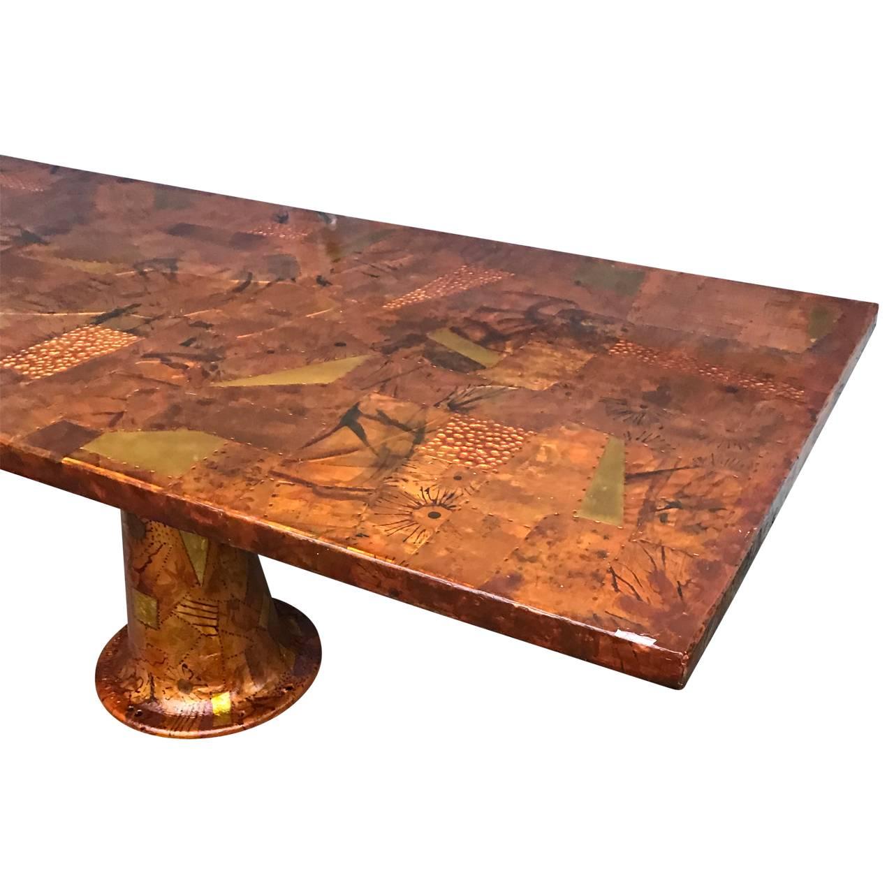 Patchwork Amazing Paul Evans Style Dining Table With Glass Top, 1970s