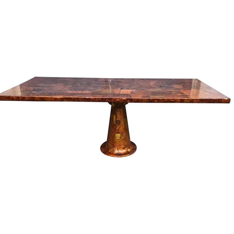 Amazing Paul Evans Style Dining Table With Glass Top, 1970s For Sale 2