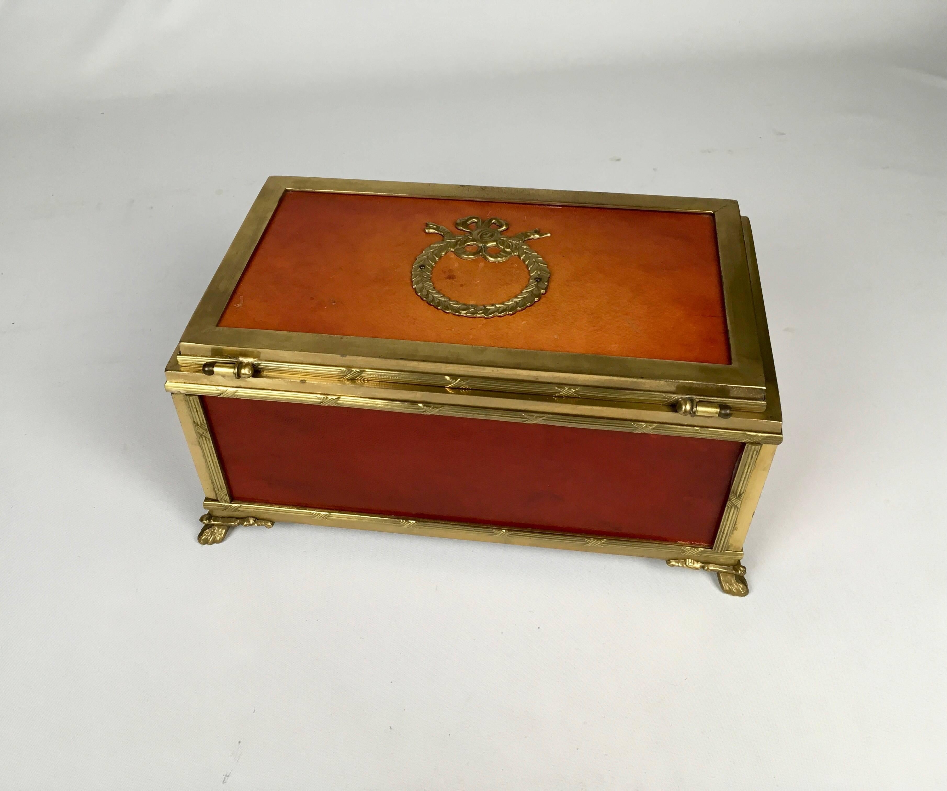 20th Century Napoleon Brass and Leather Box