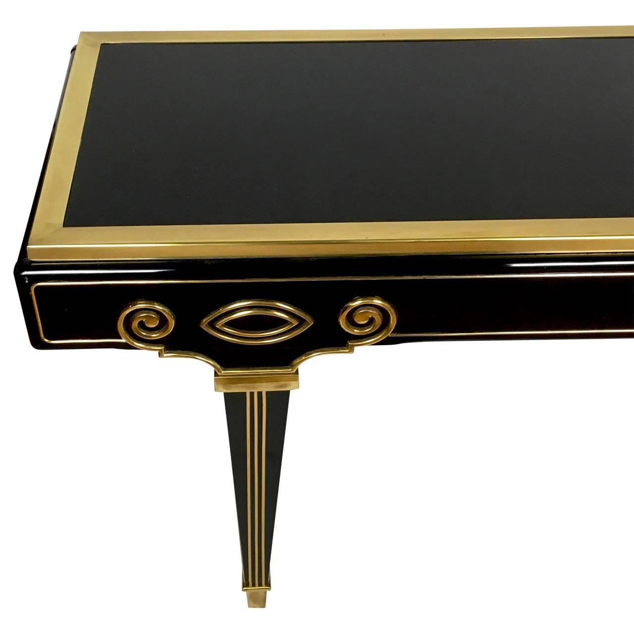 Mid-Century Modern Mastercraft Black Lacquer and Brass Modern Empire Console Table