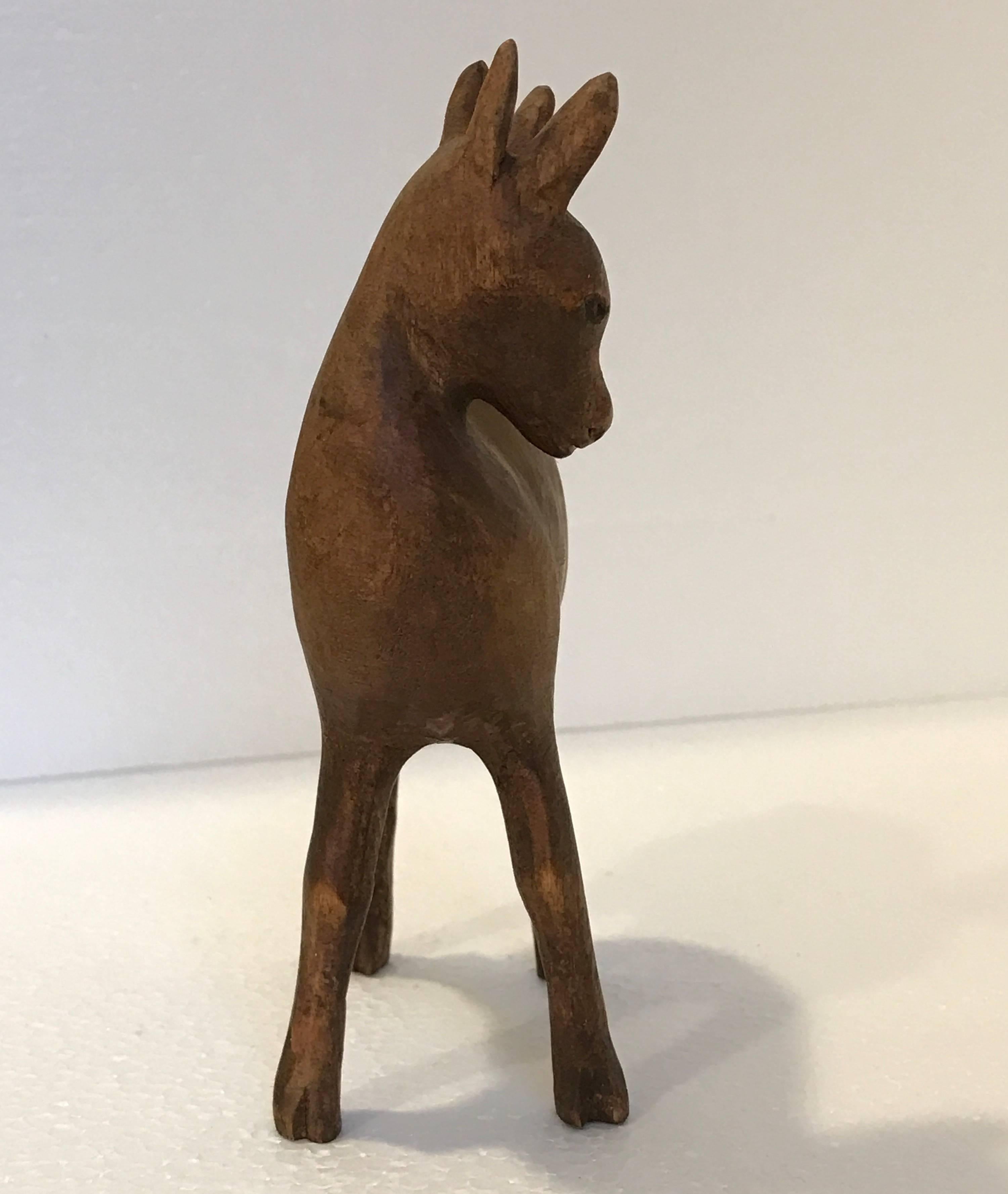 19th Century Small Wooden Deer Sculpture