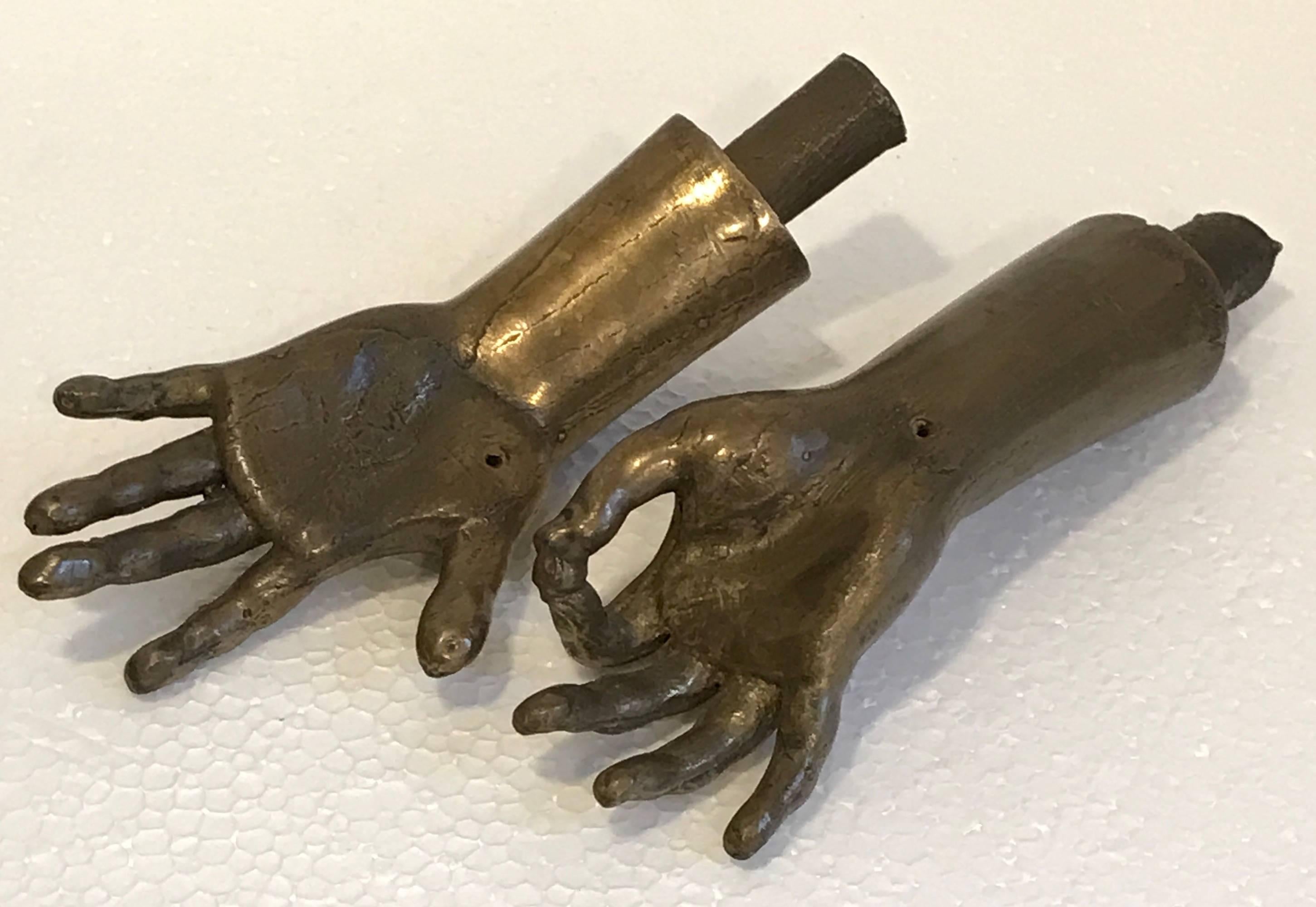 Cast Pair of Bronze Hands Sculpture
