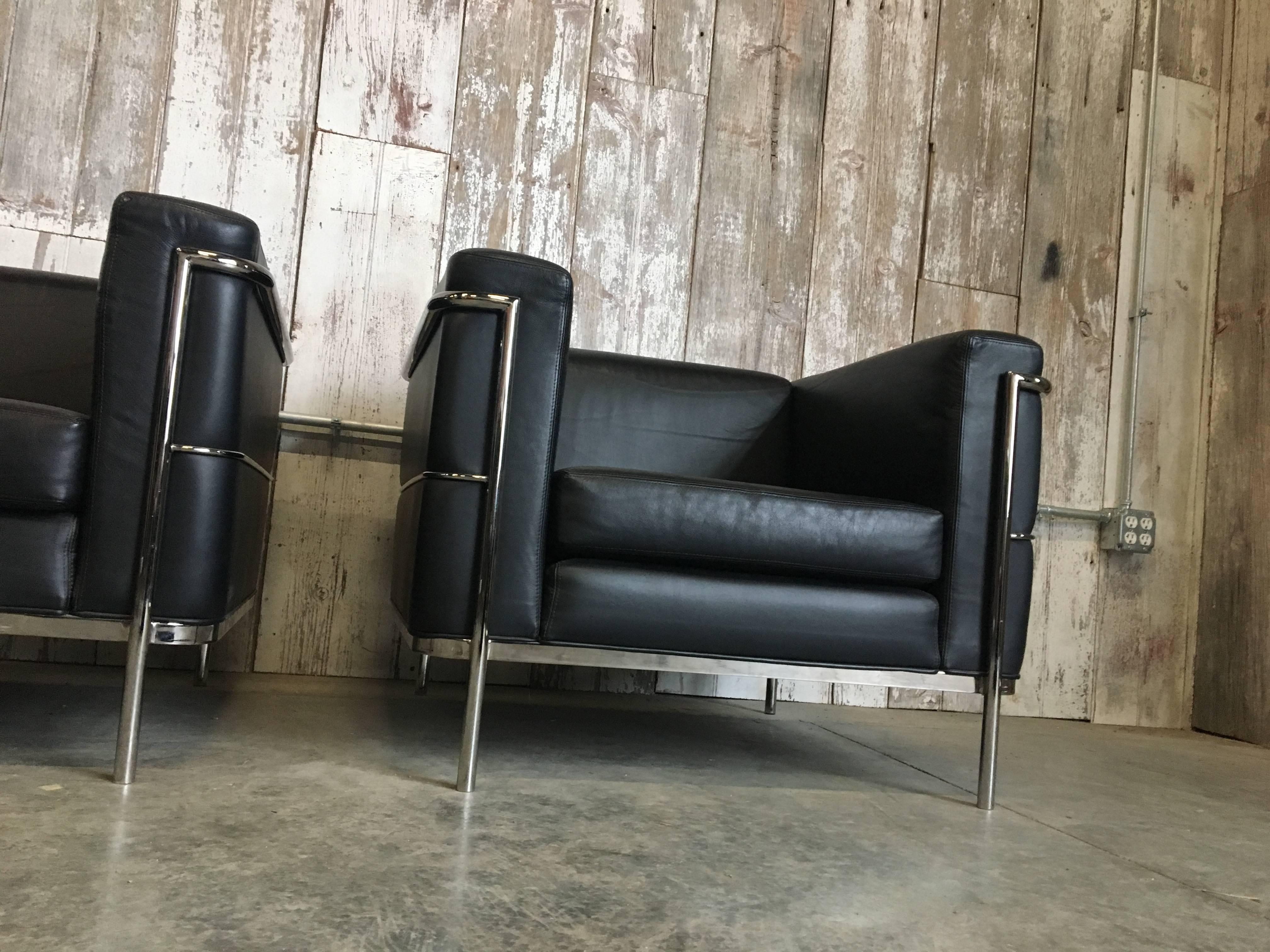 Pair of Lounge Chairs by Jack Cartwright In Black Leather 1