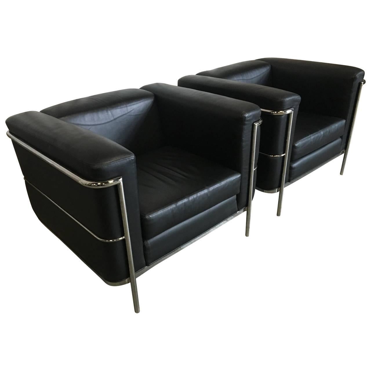 Pair of Lounge Chairs by Jack Cartwright In Black Leather