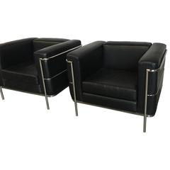 Pair of Lounge Chairs by Jack Cartwright In Black Leather
