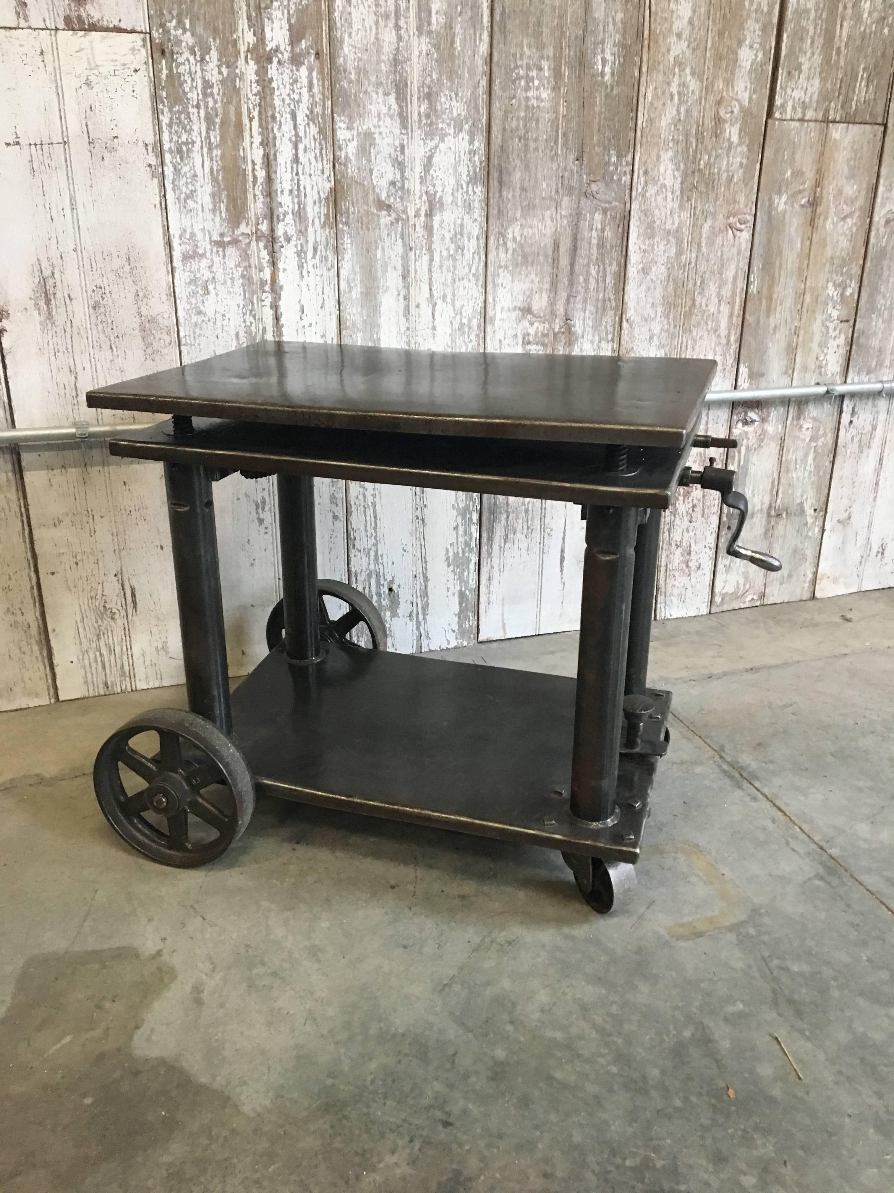 Industrial Lift Bar Cart In Good Condition In Haddonfield, NJ