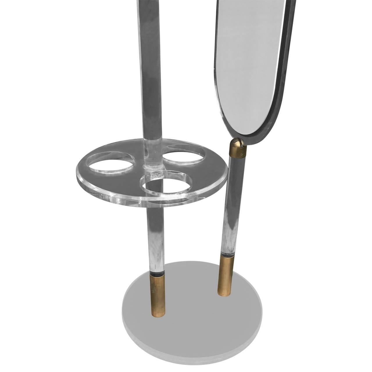 Frosted Italian Lucite Mirror, Umbrella Valet Stand 