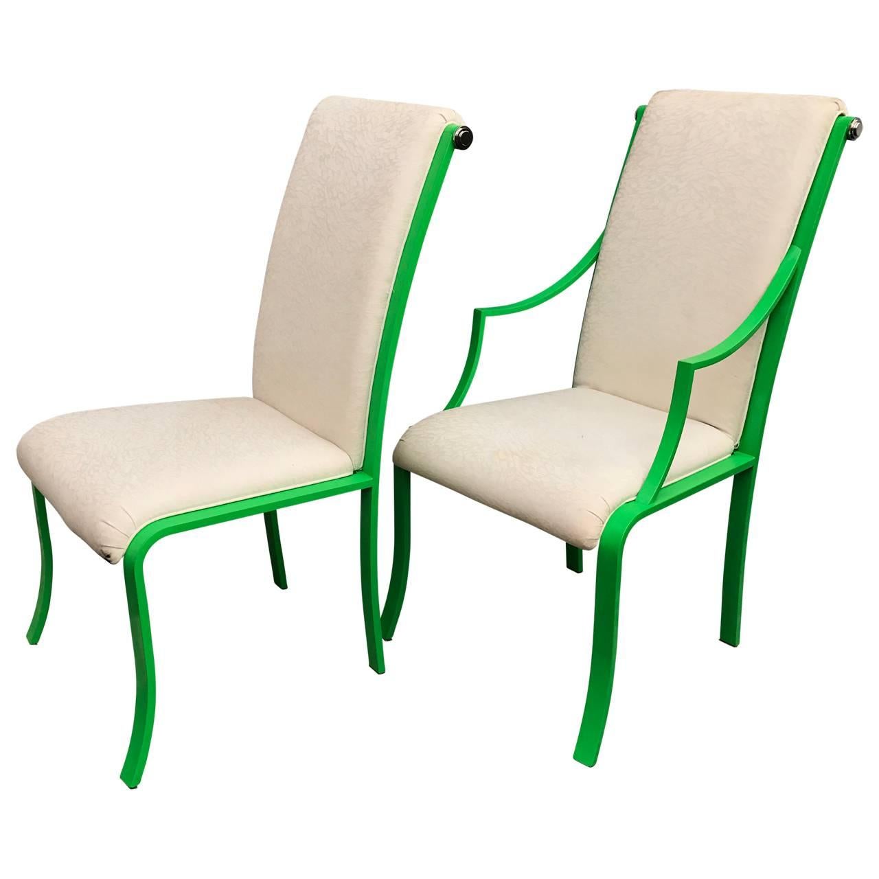 American Set of 6 Mid-Century Modern Green Powder-coated Dining Chairs