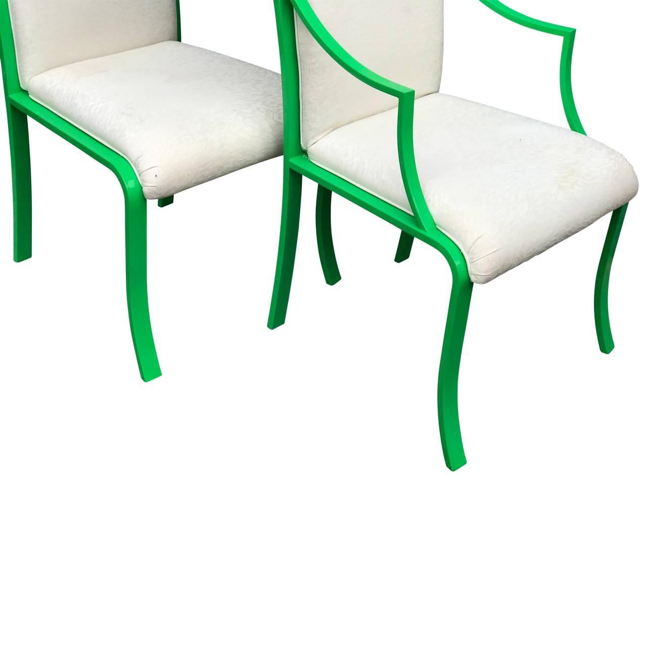 Mid-20th Century Set of 6 Mid-Century Modern Green Powder-coated Dining Chairs