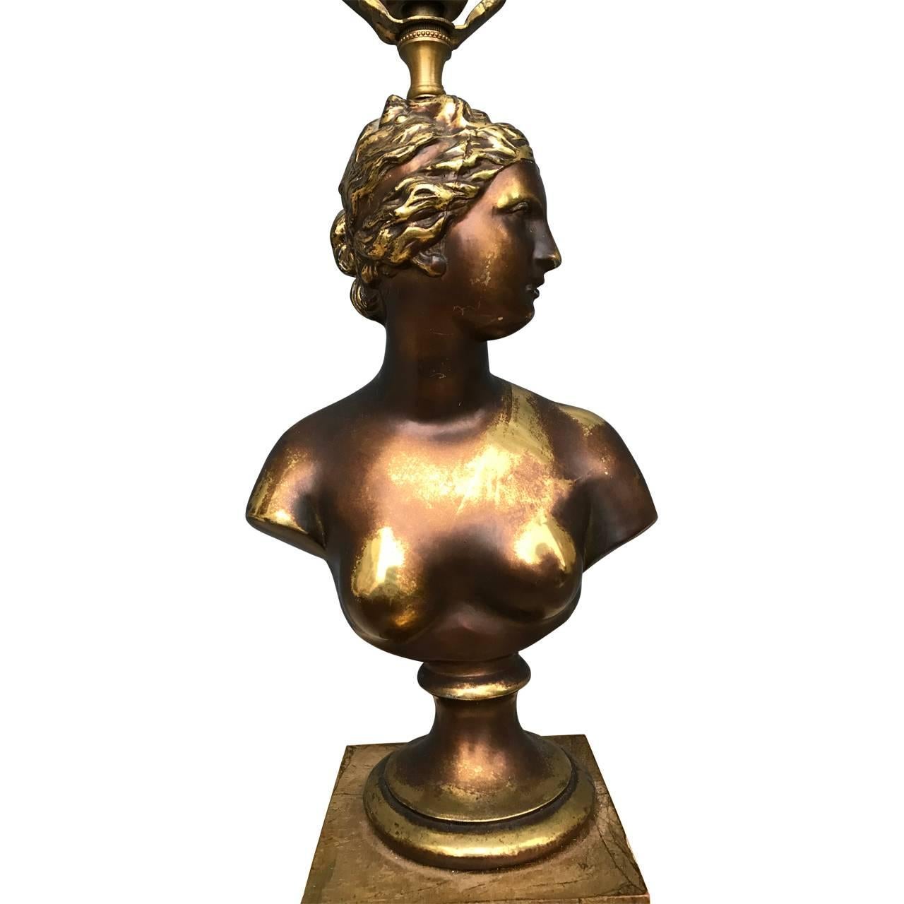 Neoclassical Revival Pair of Bronze Bust Table Lamps For Sale