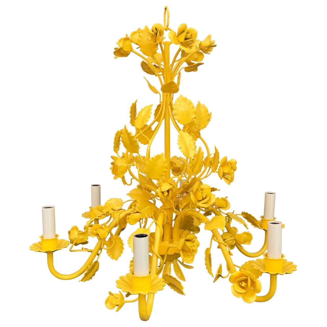 MidCentury Yellow Metal Flower Chandelier at 1stDibs yellow