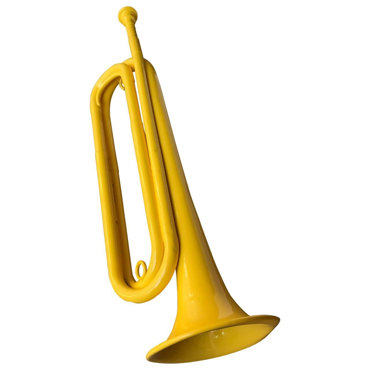 Modern Vintage Bugle Or Trumpet In Bright Yellow Powdercoating