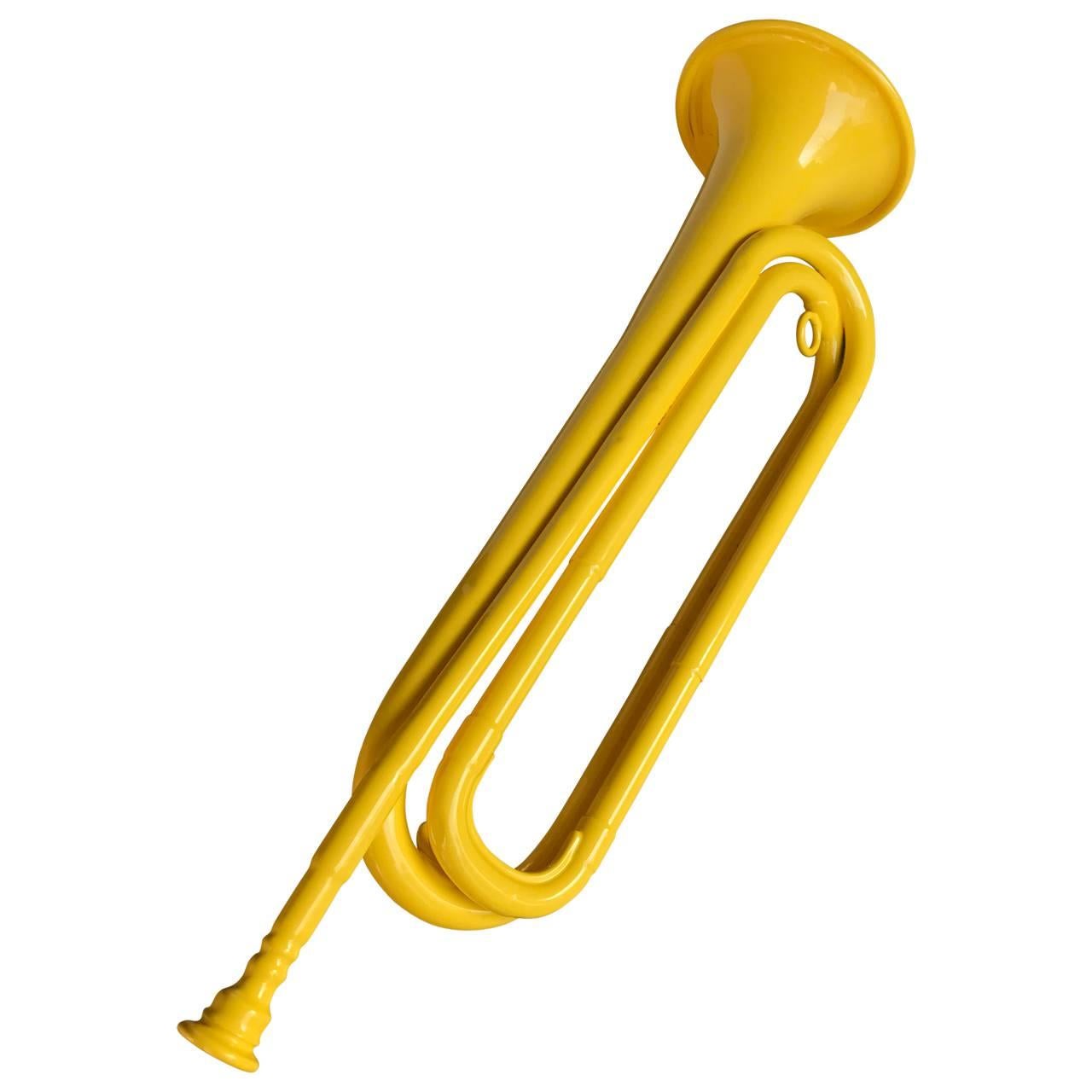 Czech Vintage Bugle Or Trumpet In Bright Yellow Powdercoating