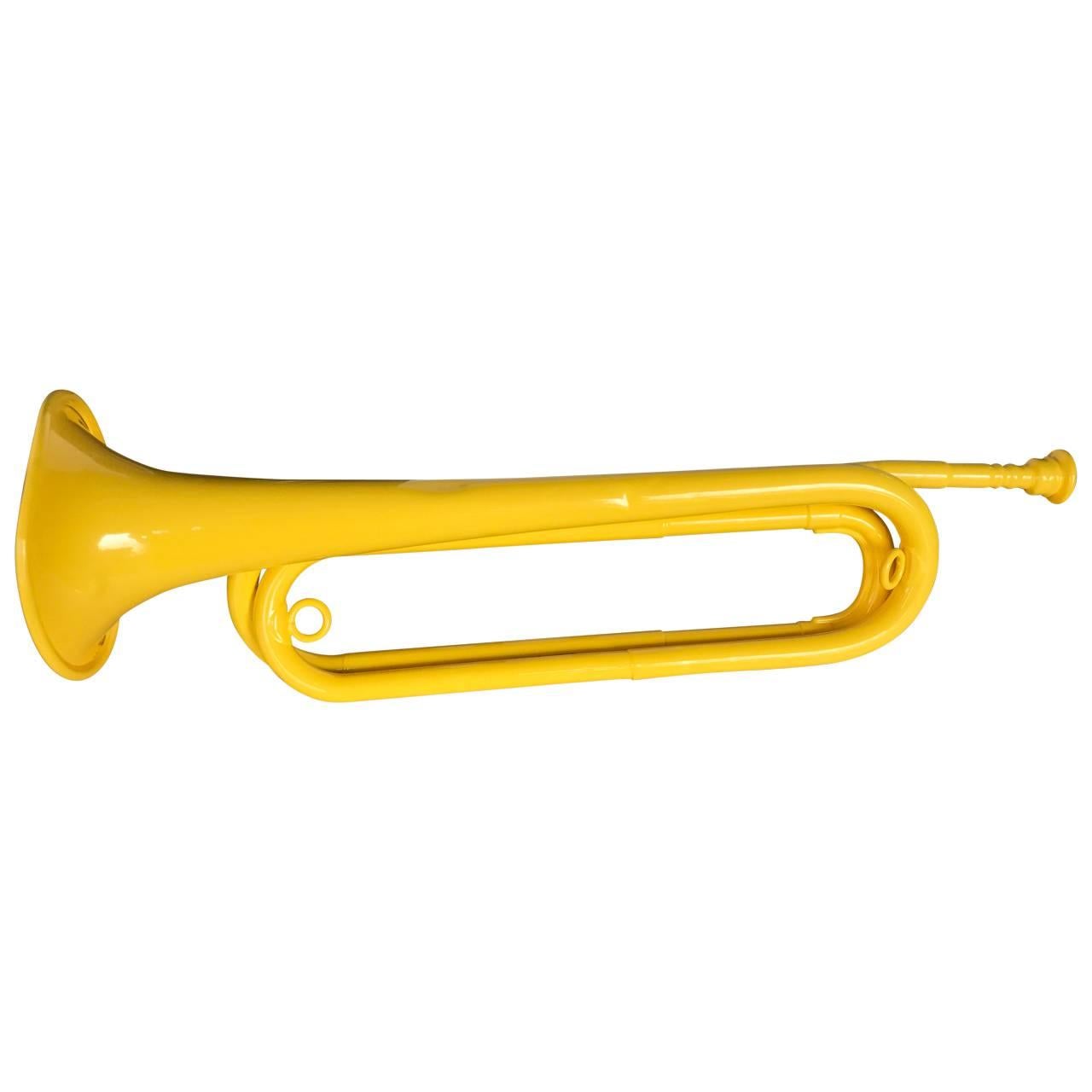 Vintage Bugle Or Trumpet In Bright Yellow Powdercoating In Good Condition In Haddonfield, NJ